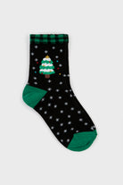 Black and green gingham trim Christmas tree socks_1