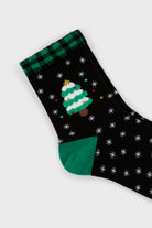 Black and green gingham trim Christmas tree socks_2