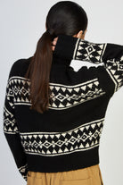 Black and ivory abstract diamond stripe turtleneck jumper_2