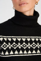 Black and ivory abstract diamond stripe turtleneck jumper_3