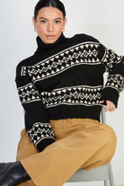 Black and ivory abstract diamond stripe turtleneck jumper_5
