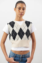 Black and ivory argyle knit vest_1