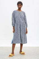 Black and ivory gingham embroidered flower dress_1