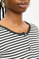 Black and ivory horizontal stripe button front top_3