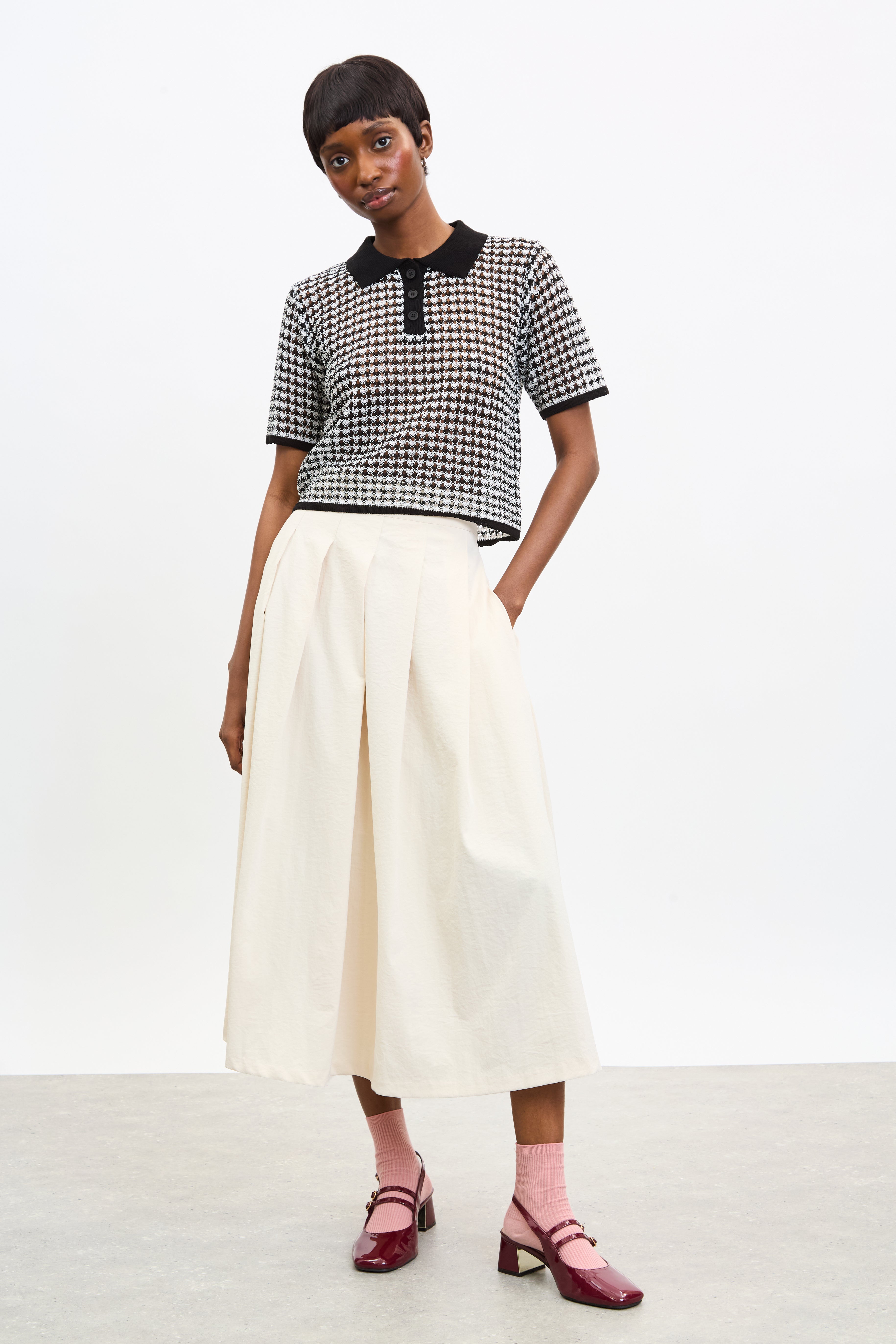 Black and ivory mix knit polo_4