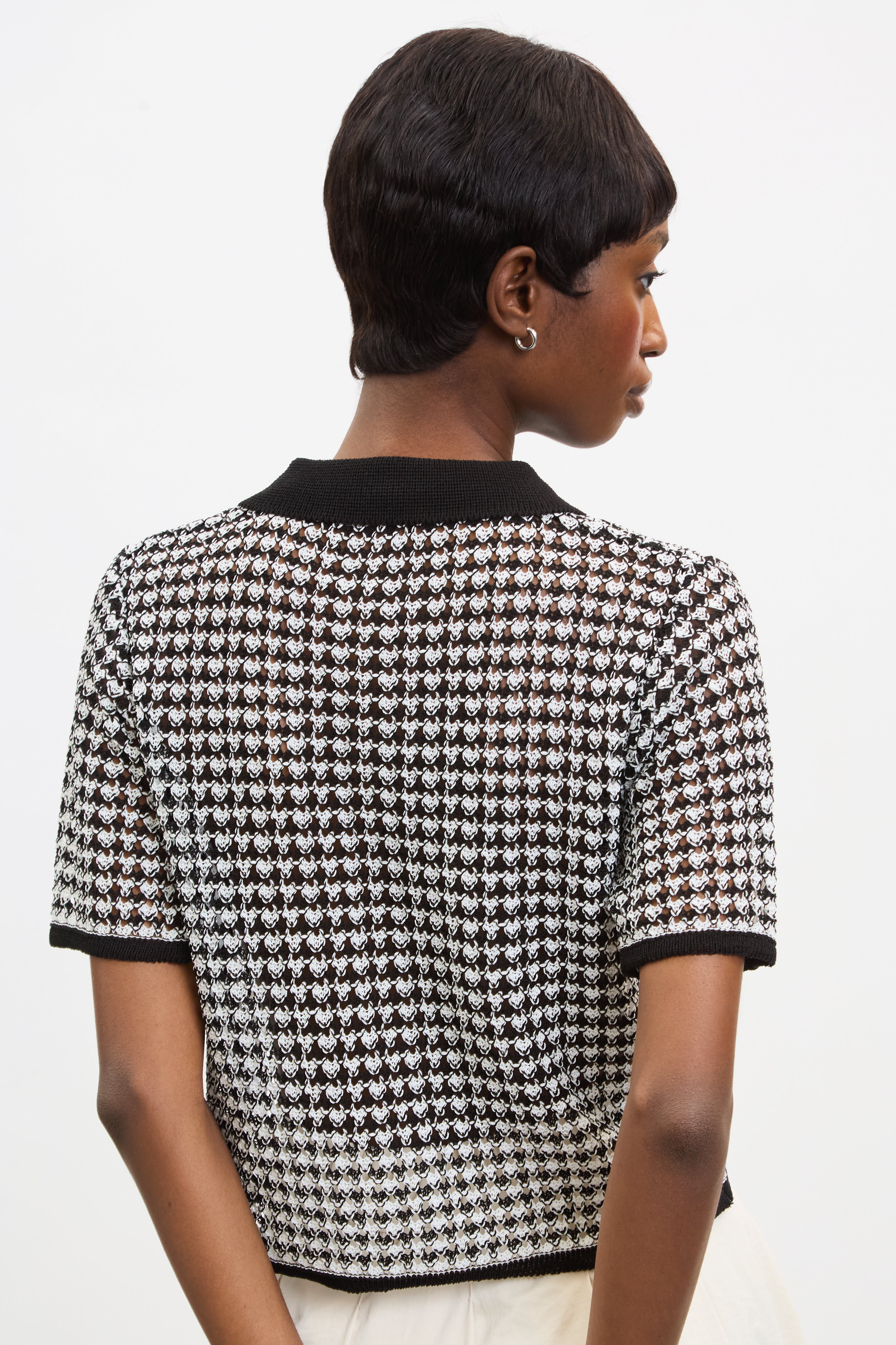 Black and ivory mix knit polo_2