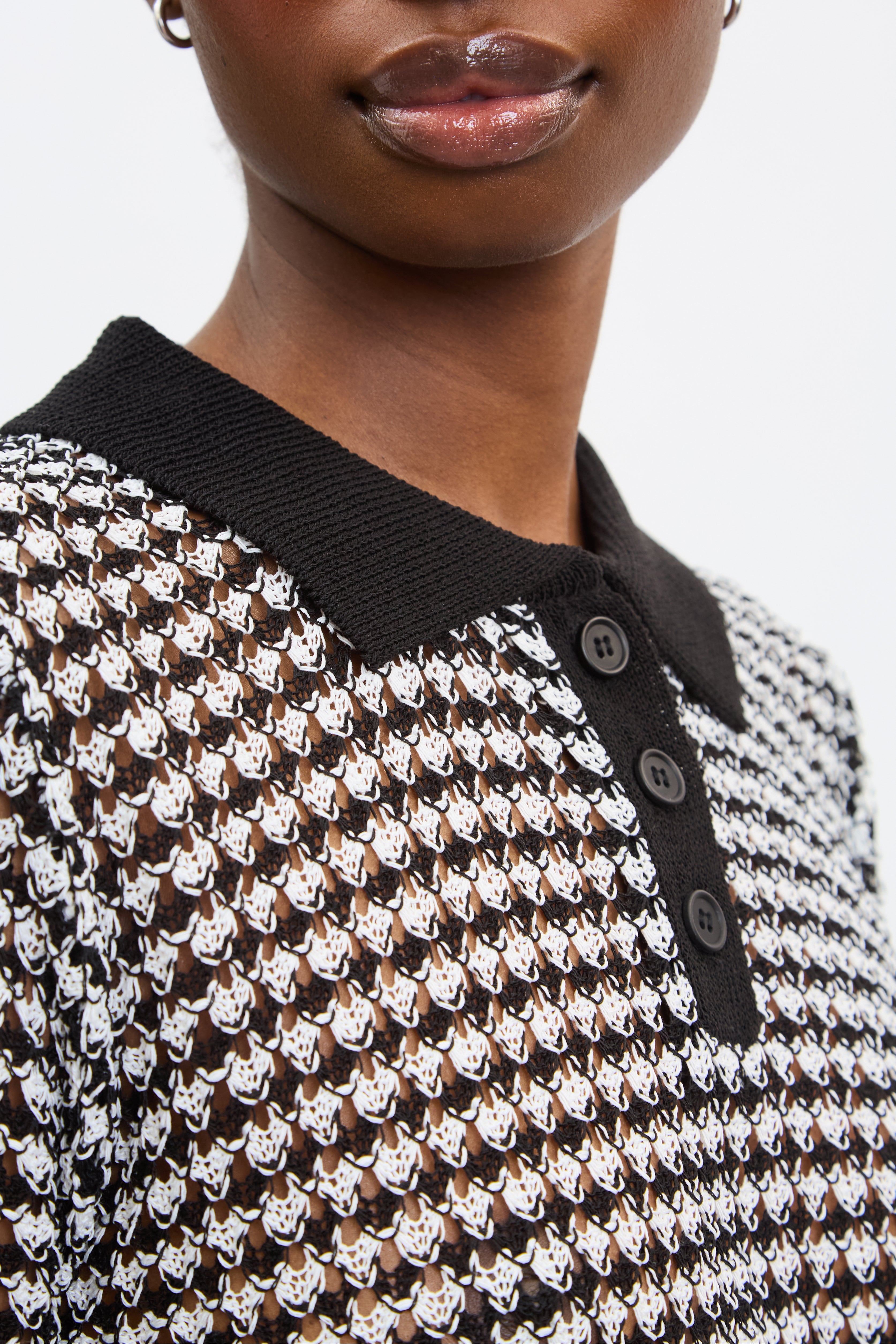 Black and ivory mix knit polo_3