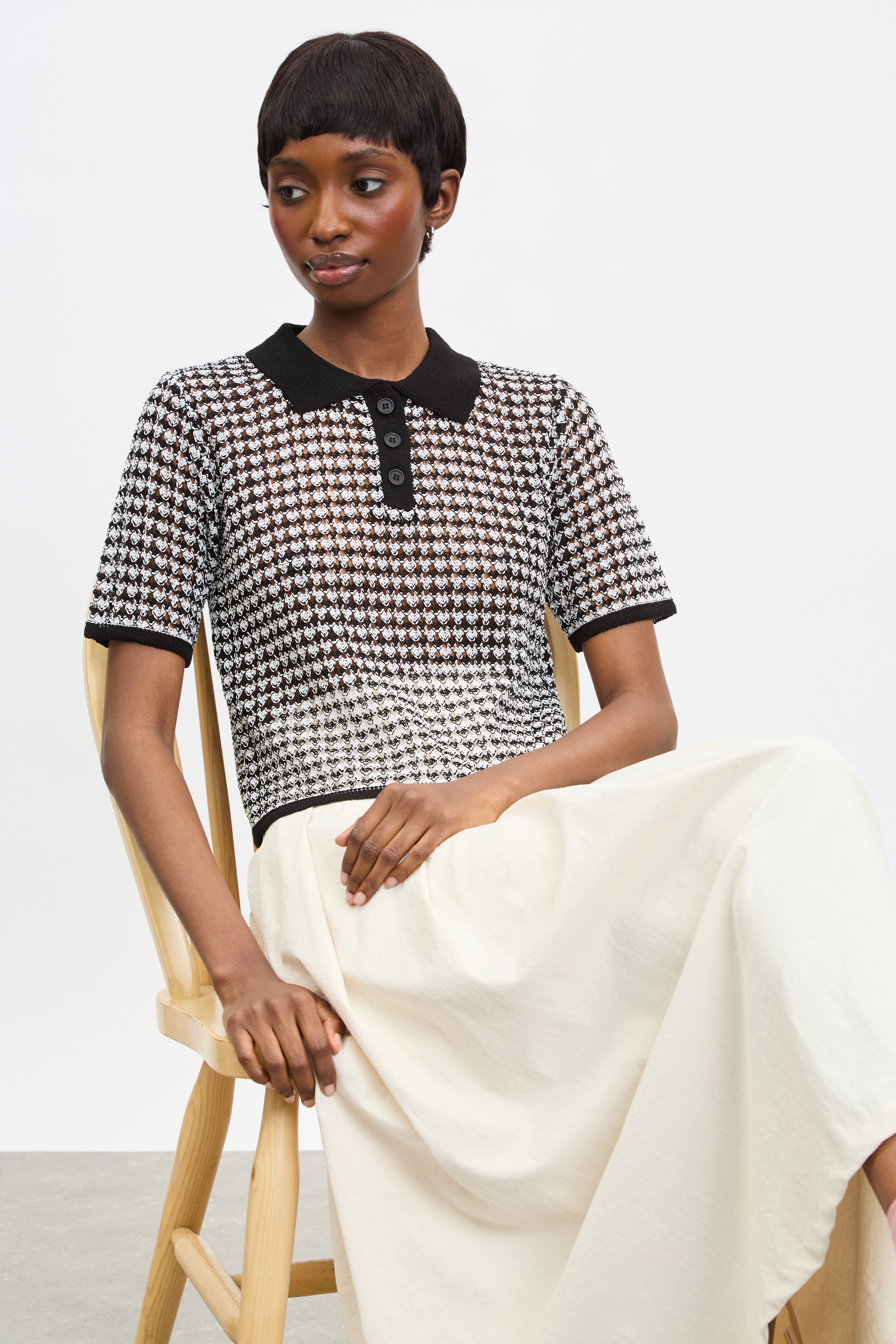 Black and ivory mix knit polo_5