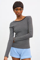 Black and ivory striped scoop back long sleeve top_1