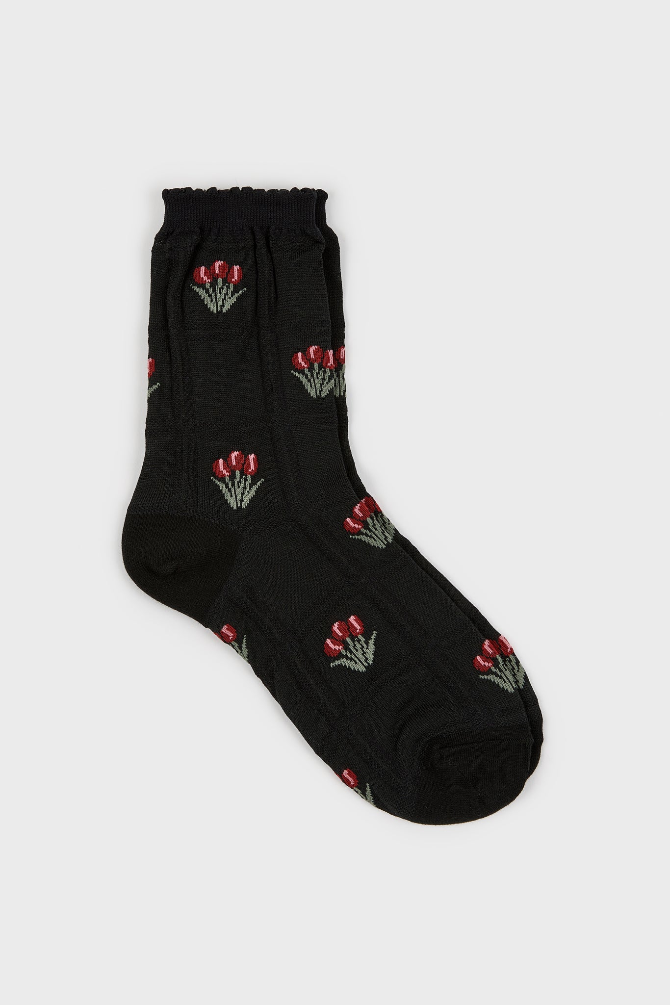Black and red tiny tulip bunches socks_1