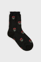 Black and red tiny tulip bunches socks_1