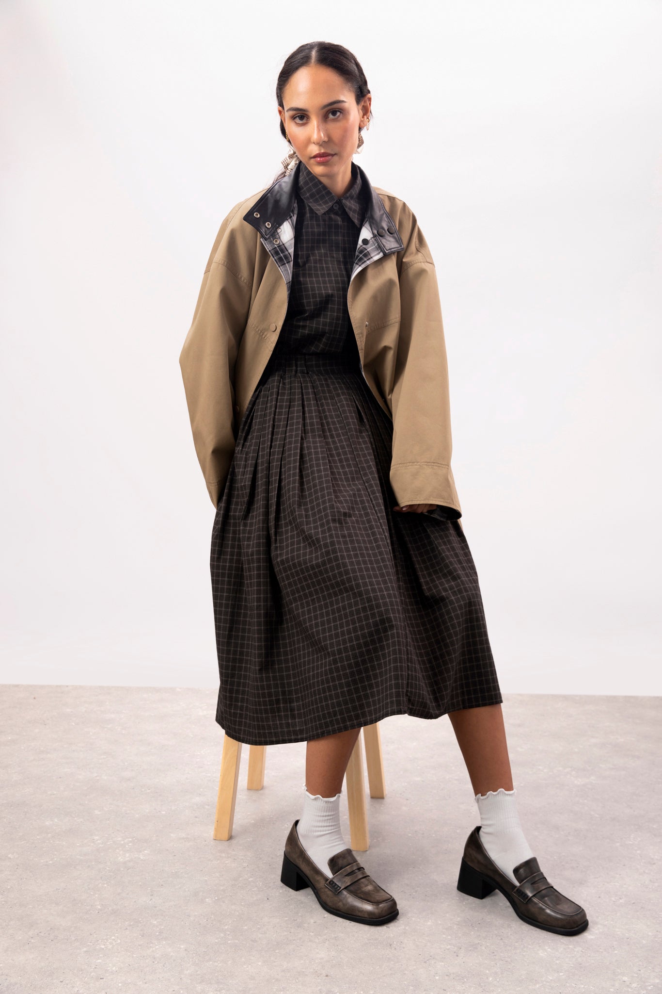 Black and white box check plaid shirt_5