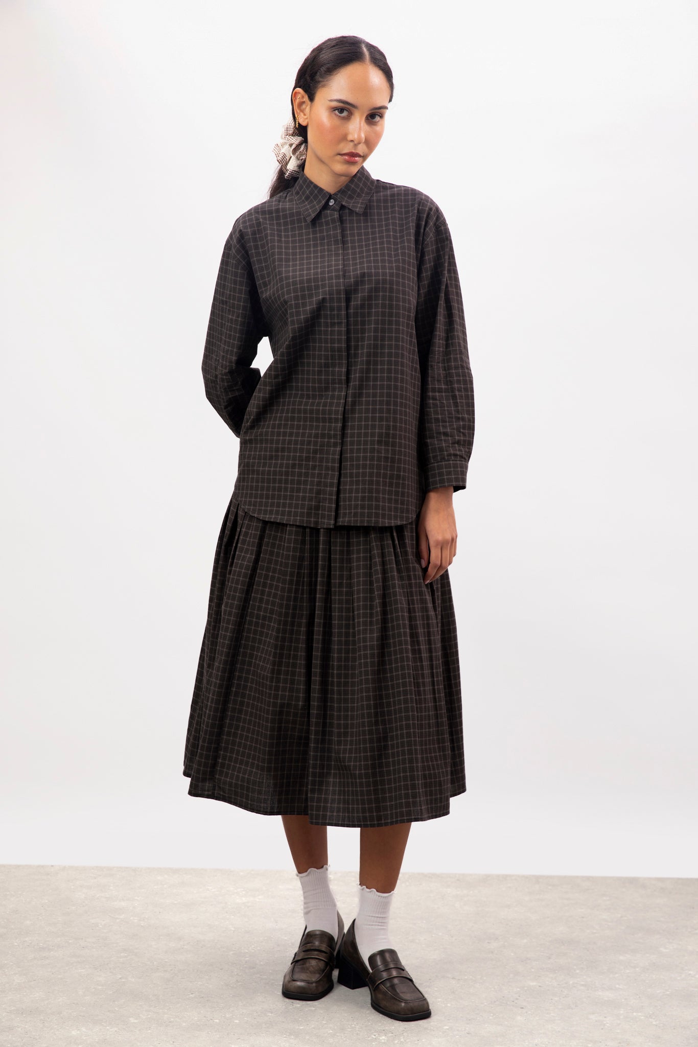 Black and white box check plaid shirt_4