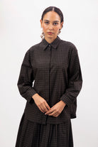 Black and white box check plaid shirt_1