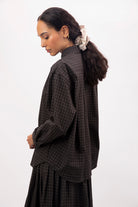 Black and white box check plaid shirt_2