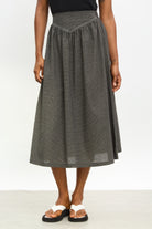 Black and white check drop waist midi skirt_1