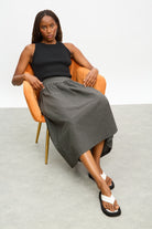 Black and white check drop waist midi skirt_5