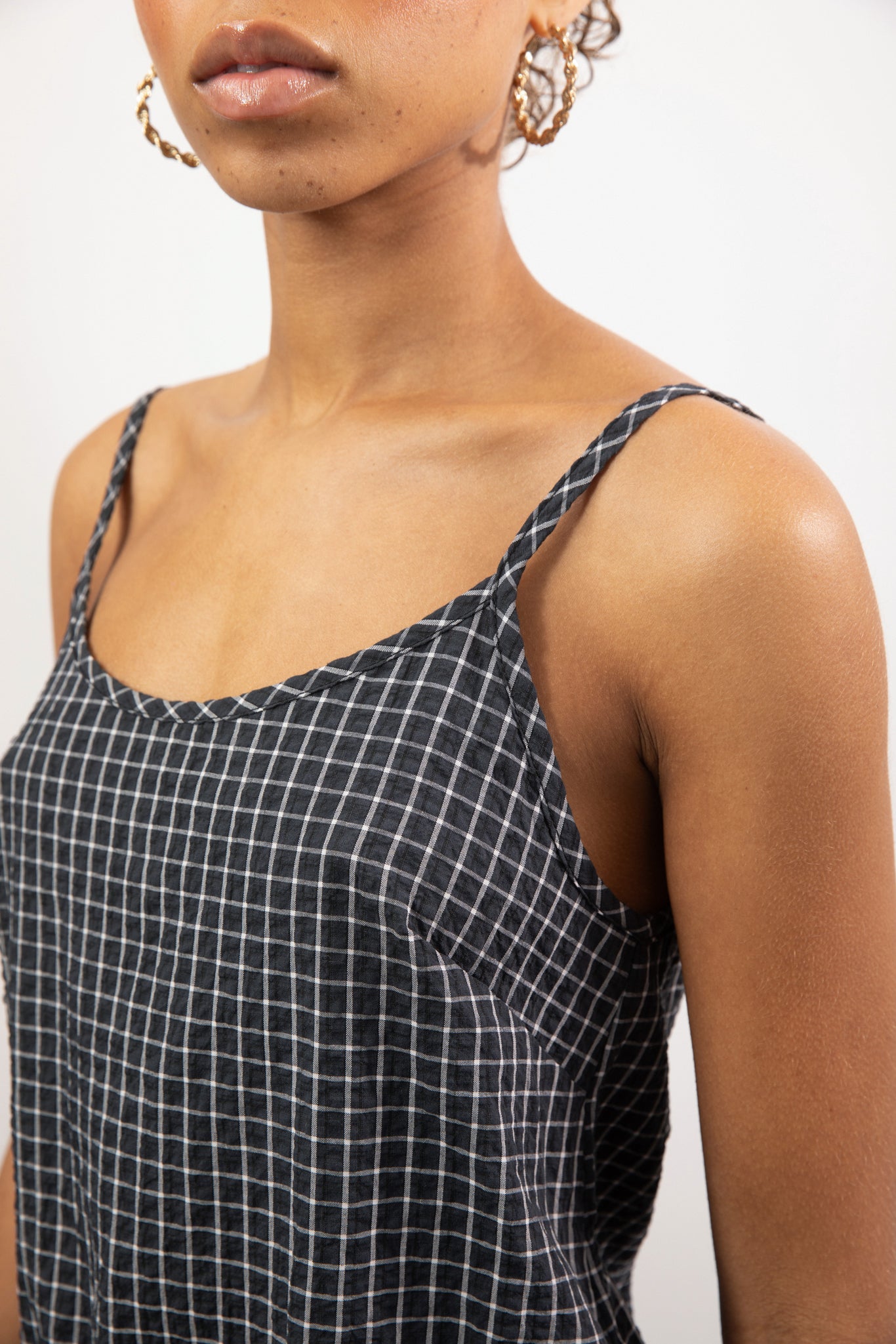 Black and white checked double layer peplum tank_3