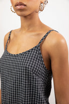 Black and white checked double layer peplum tank_3