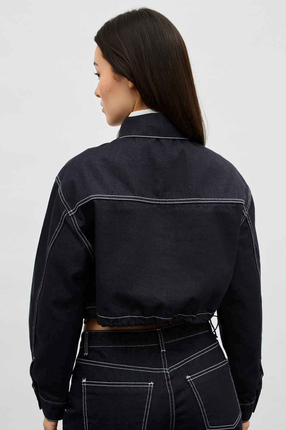 Black and white contrast stitch cropped denim jacket Glassworks