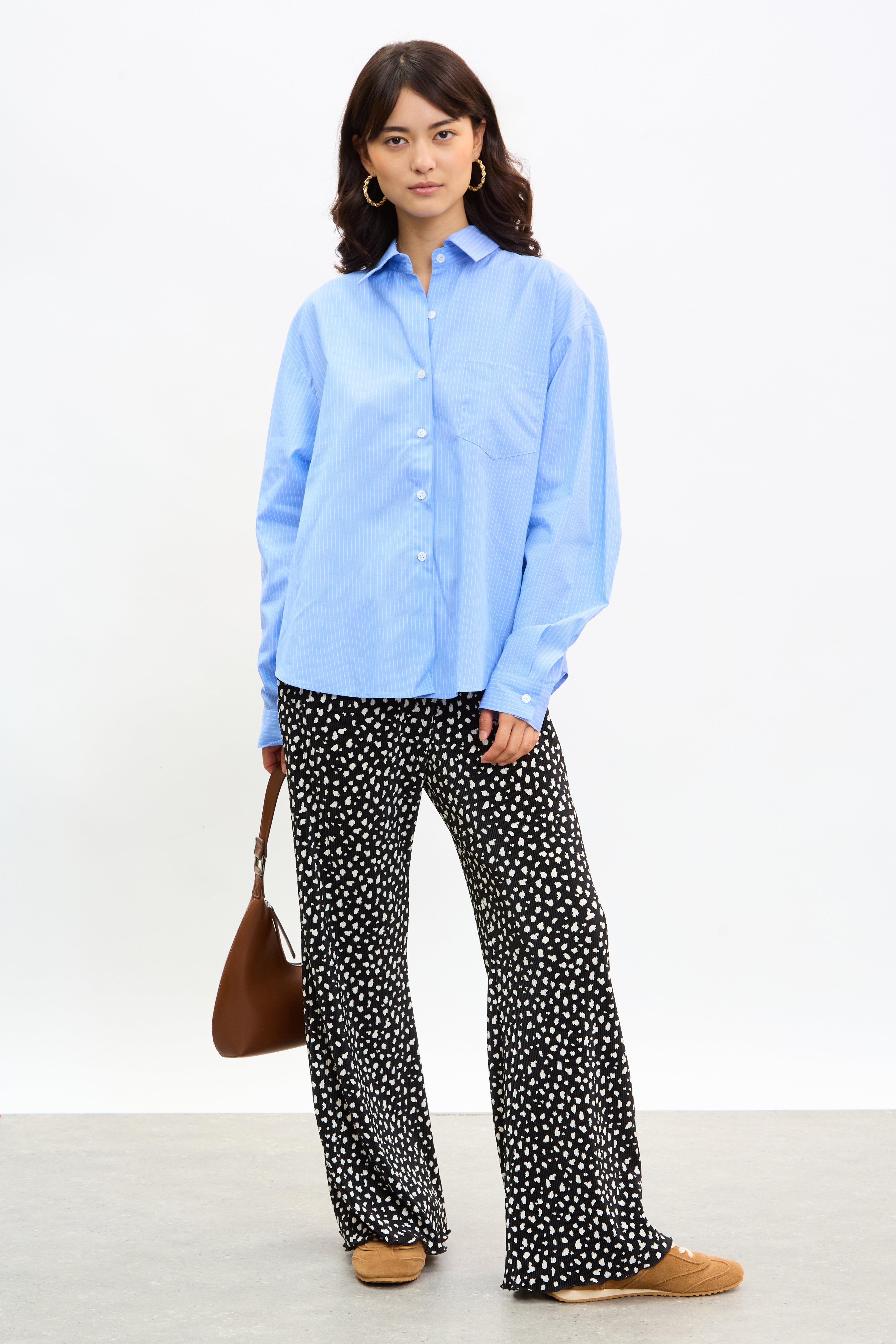 Black and white dot print ribbed trousers_4