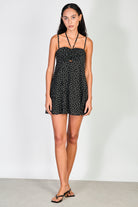 Black and white floral print pull bodice mini dress_1