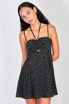 Black and white floral print pull bodice mini dress_3