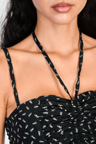 Black and white floral print pull bodice mini dress_4