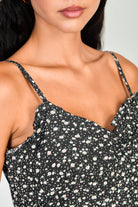 Black and white floral print ruffle trim mini dress_4