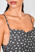 Black and white floral print spaghetti strap mini dress_4