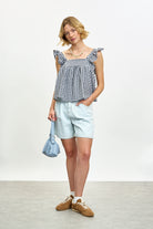 Black and white gingham ruffle trim tank_4