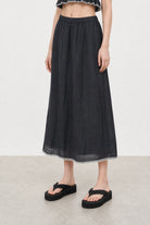 Black and white lace trimmed silky column skirt_1