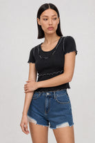 Black and white lettuce trim double layer tank tee_1