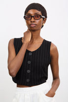 Black and white pinstripe button front tank_1