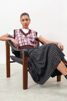 Black and white plaid diagonal tiered skirt_5
