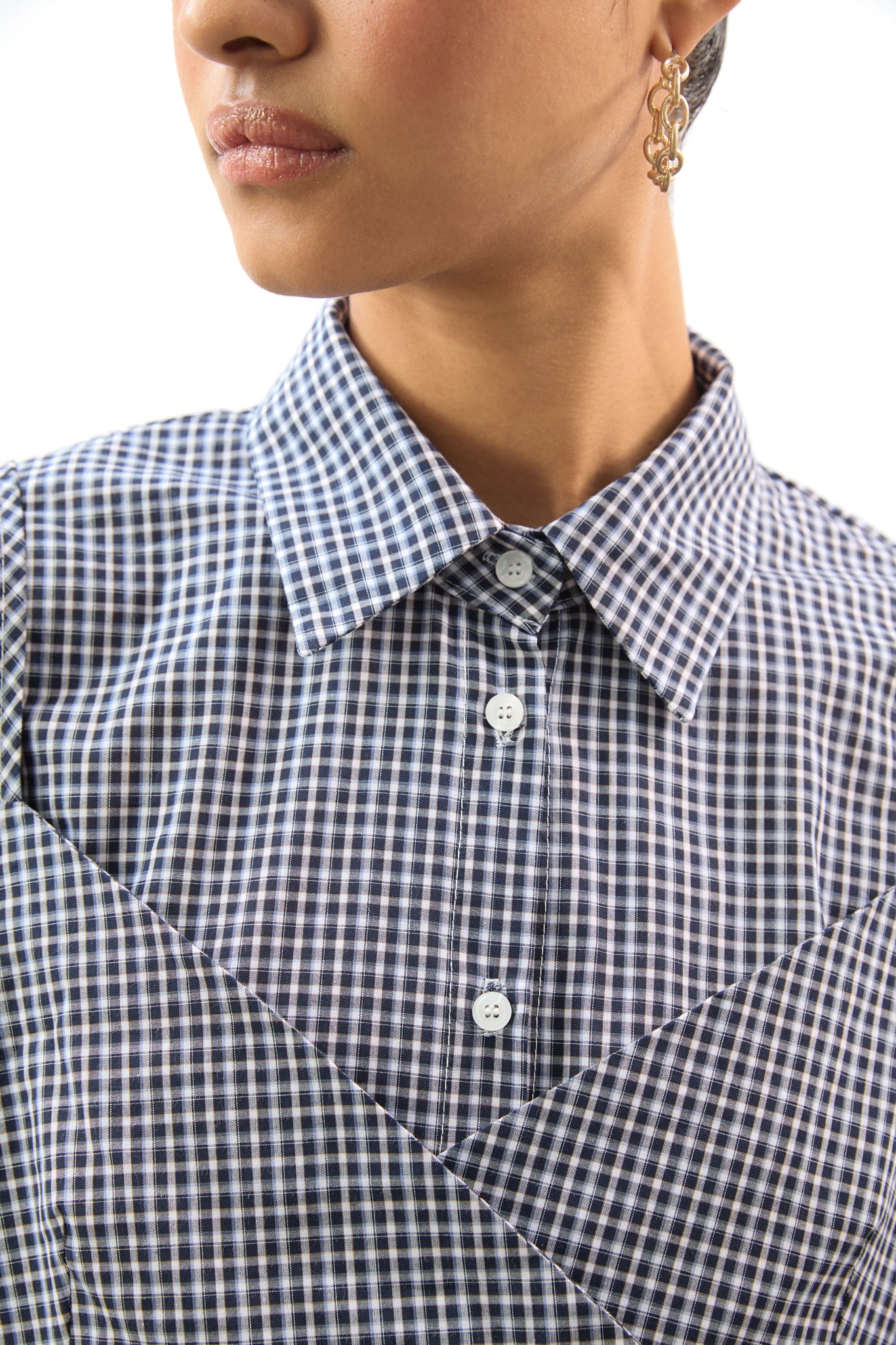 Black and white plaid layered shirt dress_3