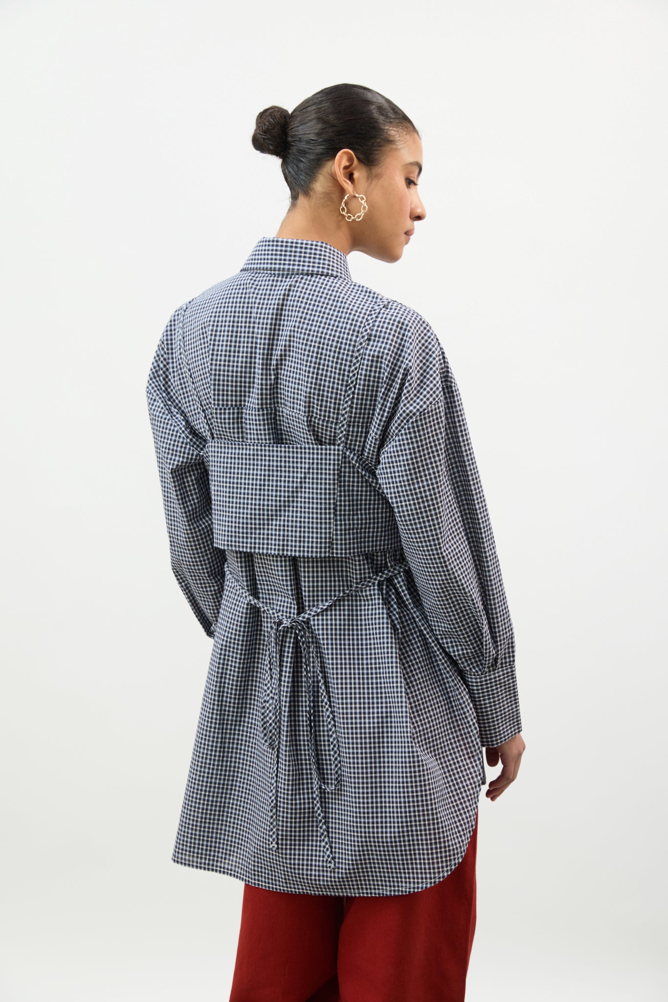 Black and white plaid layered shirt dress_2