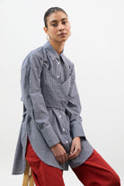 Black and white plaid layered shirt dress_5