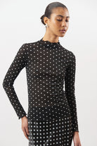 Black and white large polka dot mock neck top_1