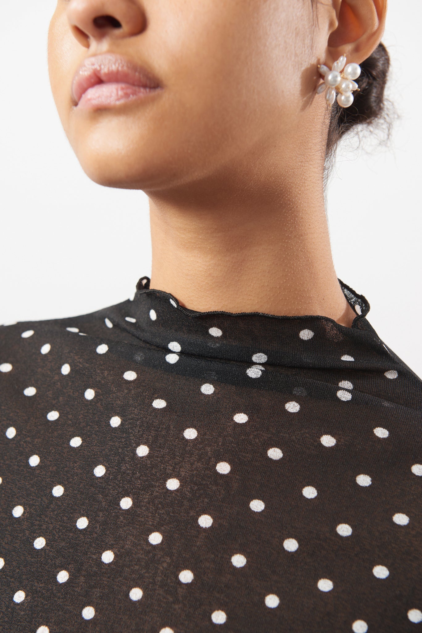 Black and white large polka dot mock neck top_3