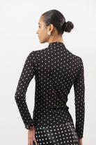 Black and white large polka dot mock neck top_2