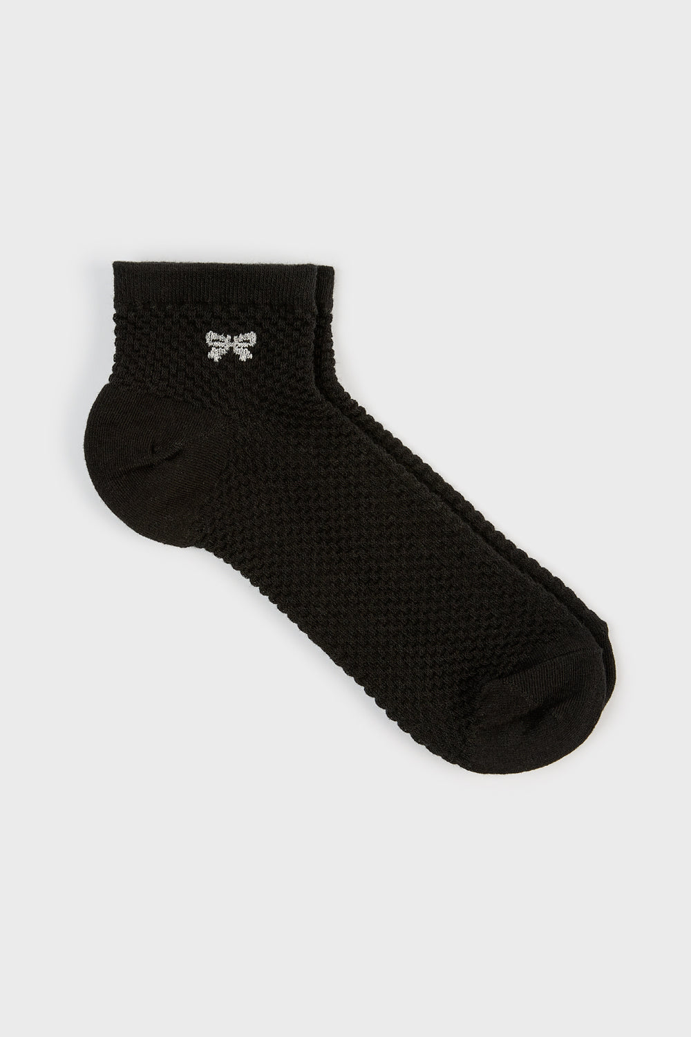 Black and white single bow ankle socks_3