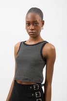 Black and white striped contrast trim tank_2