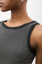 Black and white striped contrast trim tank_4