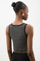 Black and white striped contrast trim tank_3