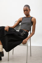 Black and white striped contrast trim tank_1