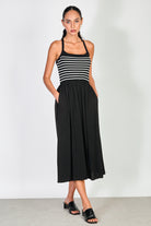 Black and white striped knit bodice dress_1
