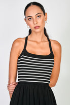 Black and white striped knit bodice dress_3