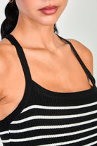 Black and white striped knit bodice dress_4
