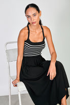 Black and white striped knit bodice dress_5